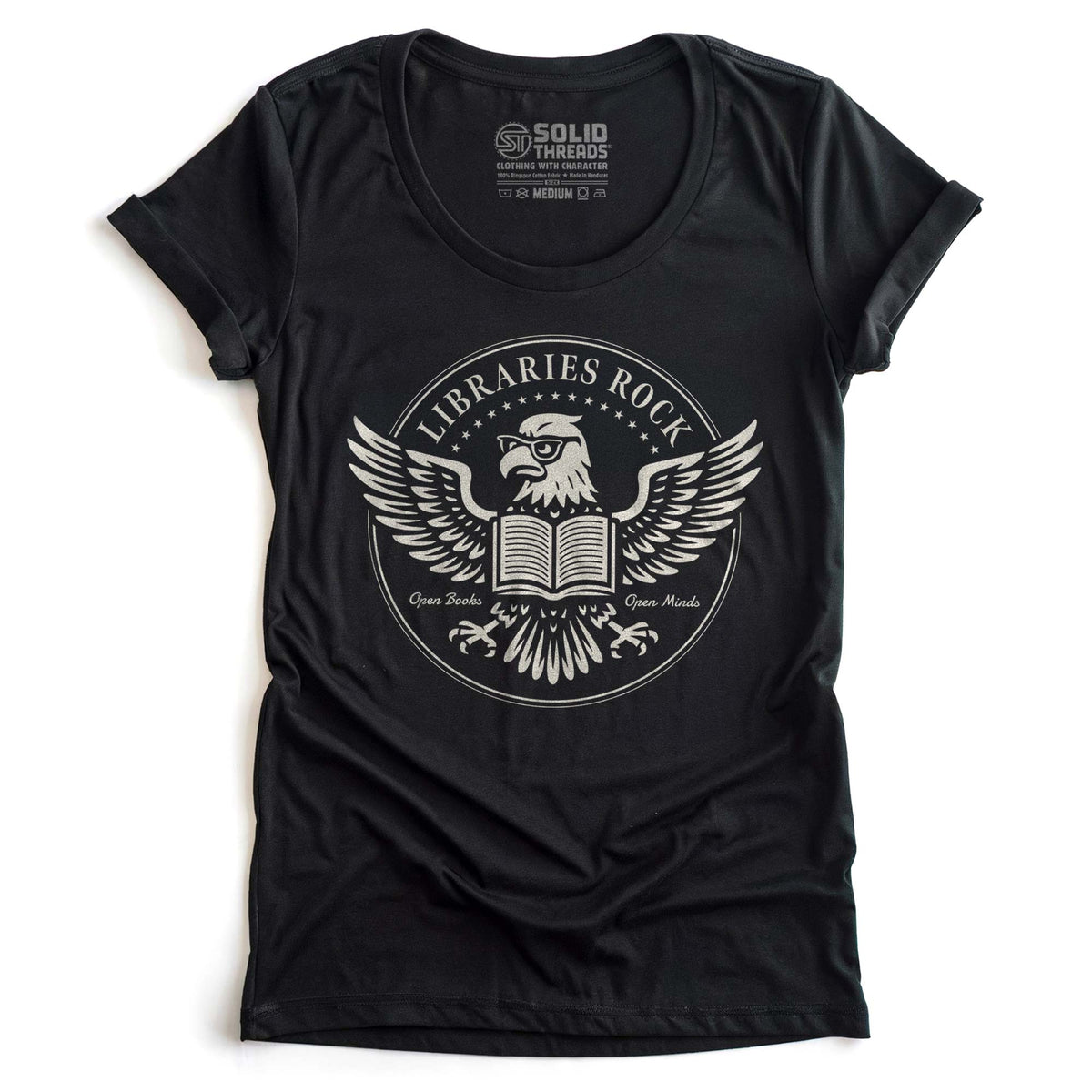 Women&#39;s Libraries Rock Cool Graphic T-Shirt | Designer Eagle Free Speech Tee | Solid Threads