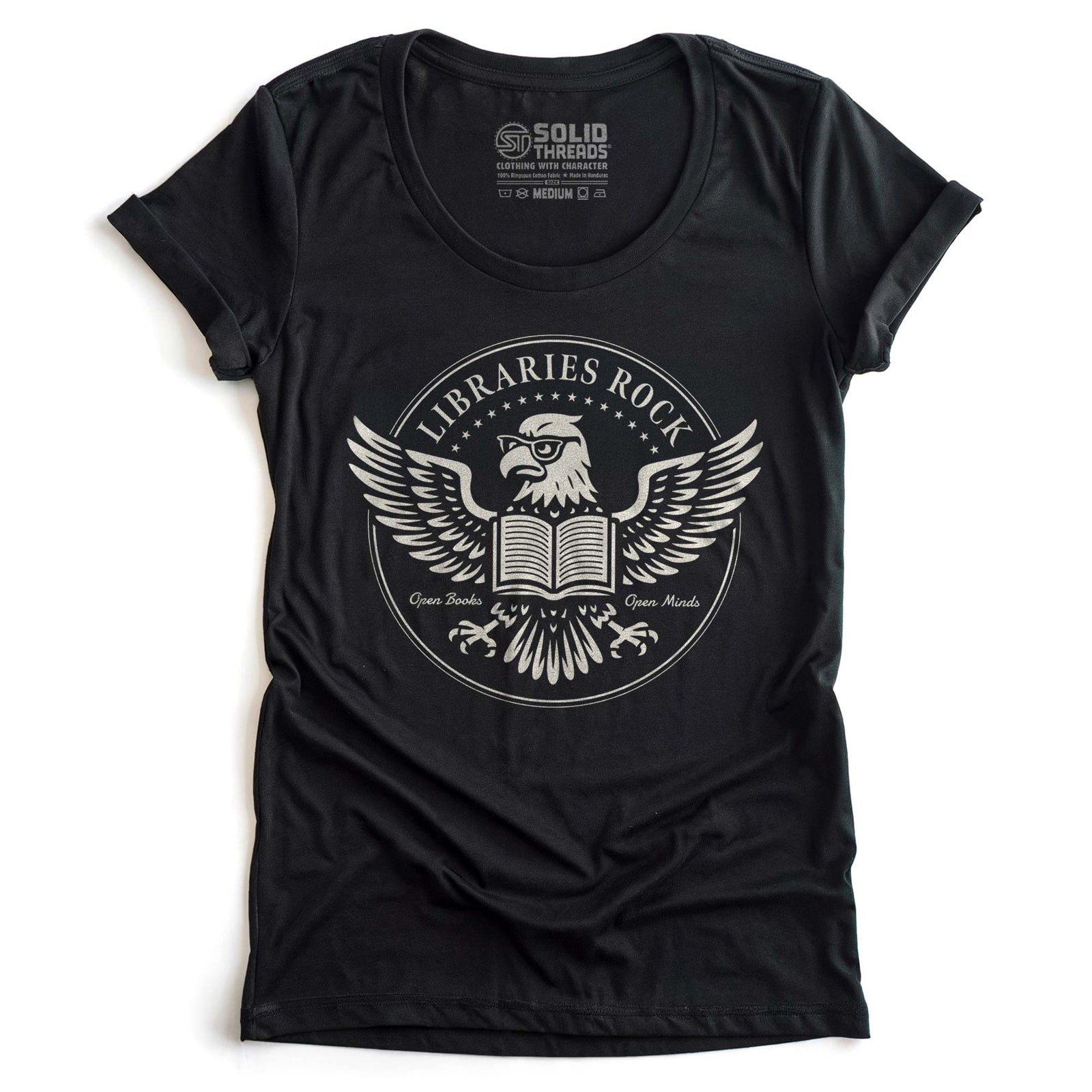 Women's Libraries Rock Cool Graphic T-Shirt | Designer Eagle Free Speech Tee | Solid Threads