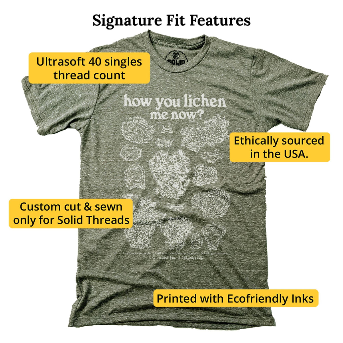 How You Lichen Me Now Funny Signature T-shirt in Triblend Olive - Fit Attributes