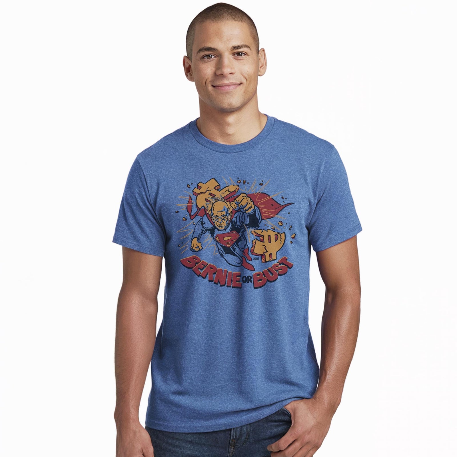 Bernie Or Bust Cool Staple T-shirt in Royal Heather On Model - Front View