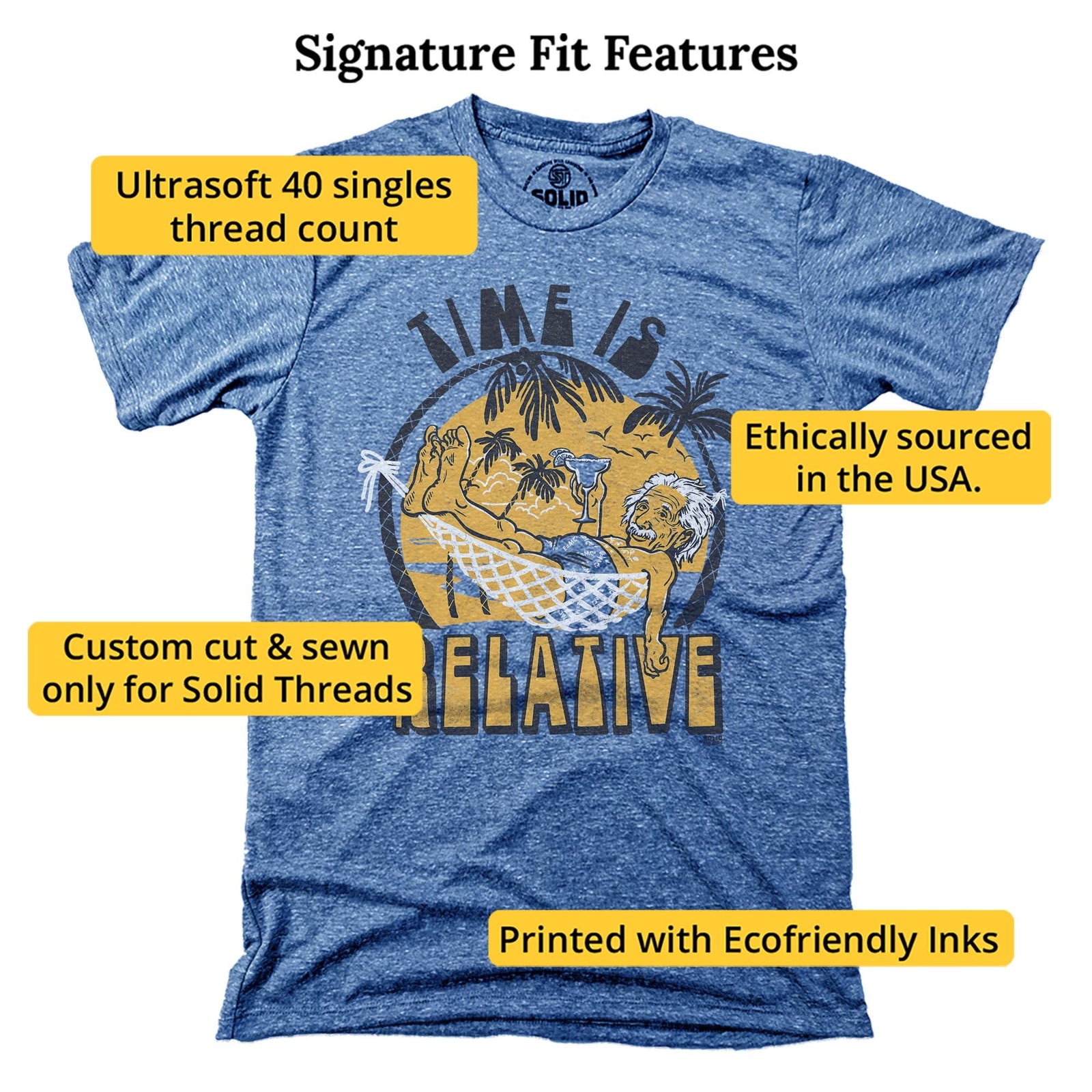 Time Is Relative Retro Signature T-shirt in Triblend Royal - Fit Attributes