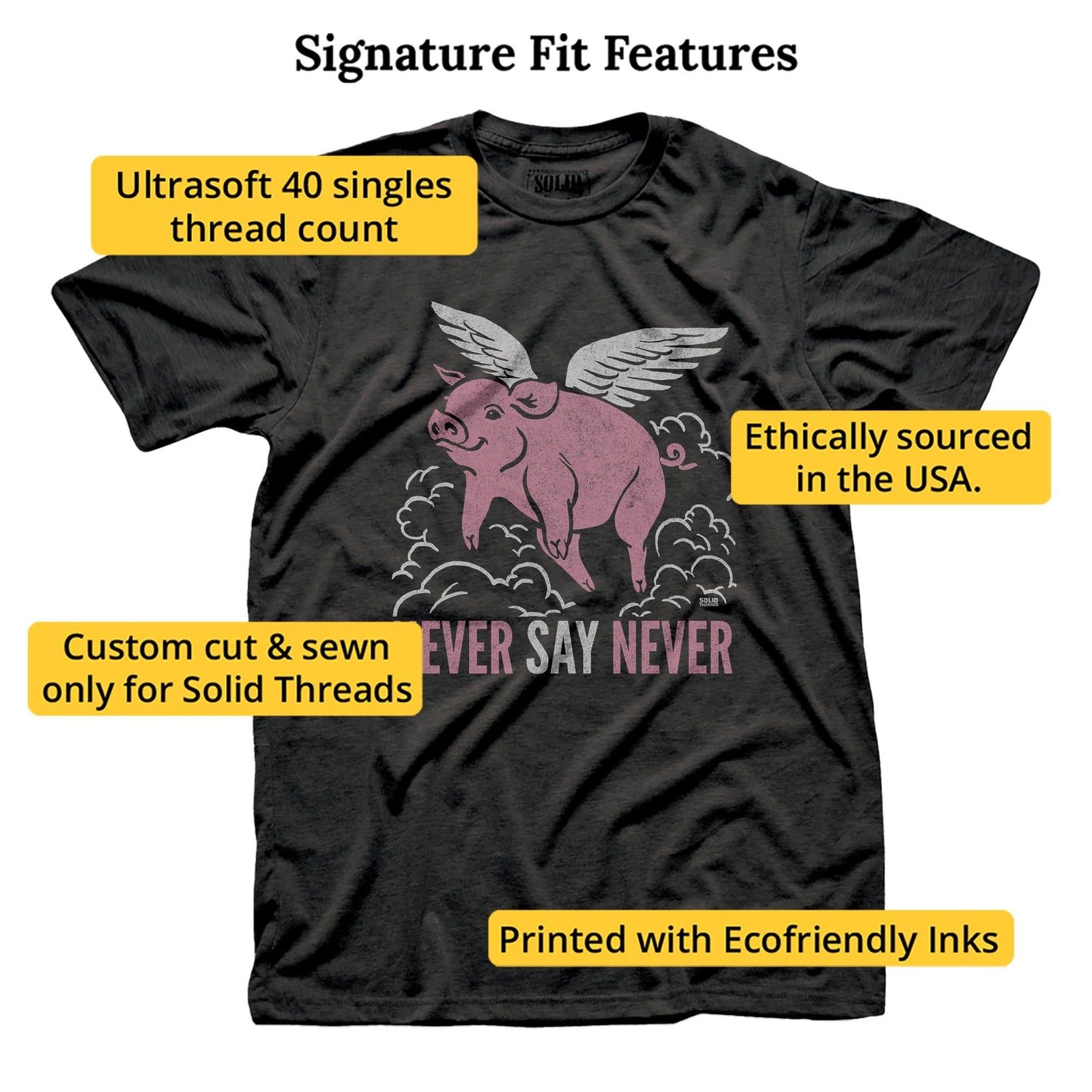 Never Say Never Funny Signature T-shirt in Dark Charcoal - Fit Attributes