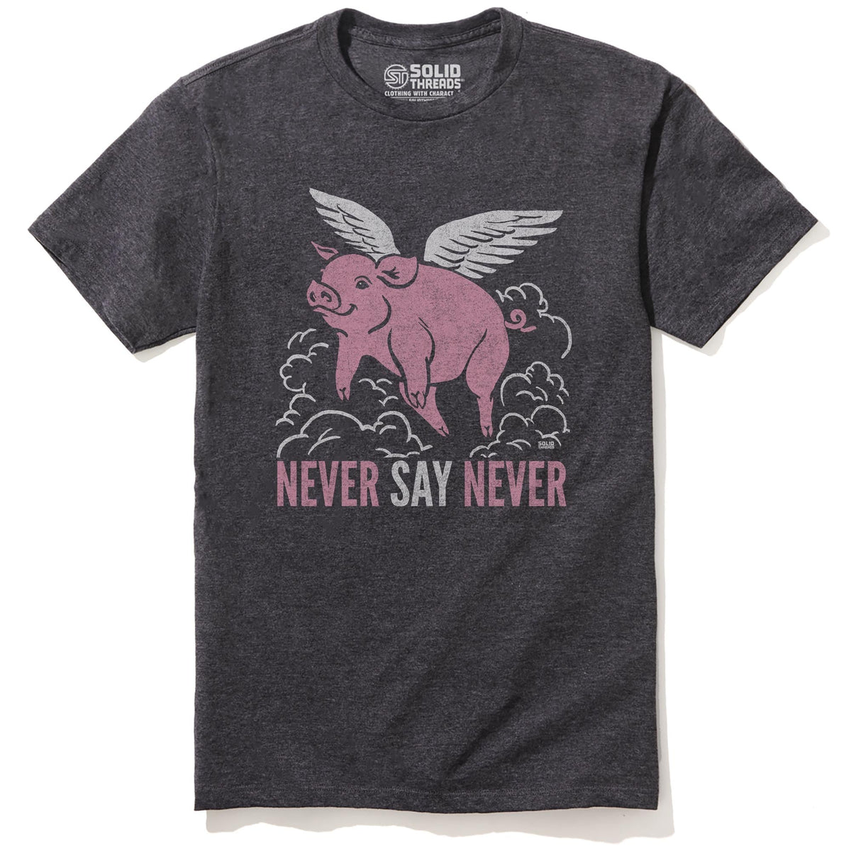 Never Say Never Funny Staple T-shirt in Charcoal Heather - Front View