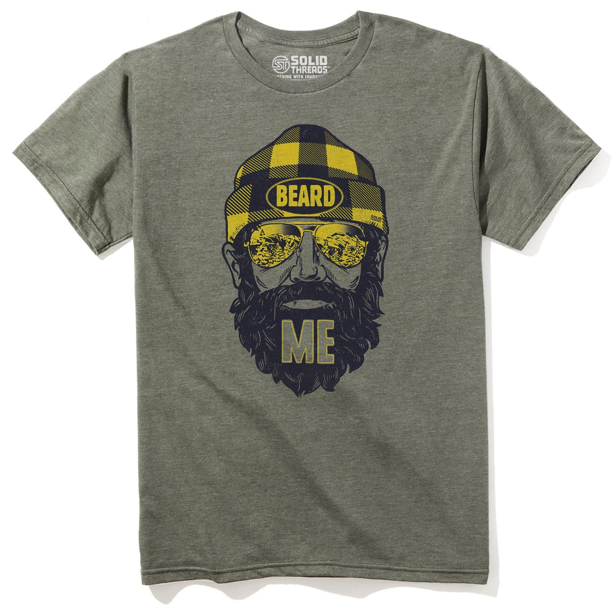 Beard Me Vintage Staple T-shirt in Olive Heather - Front View
