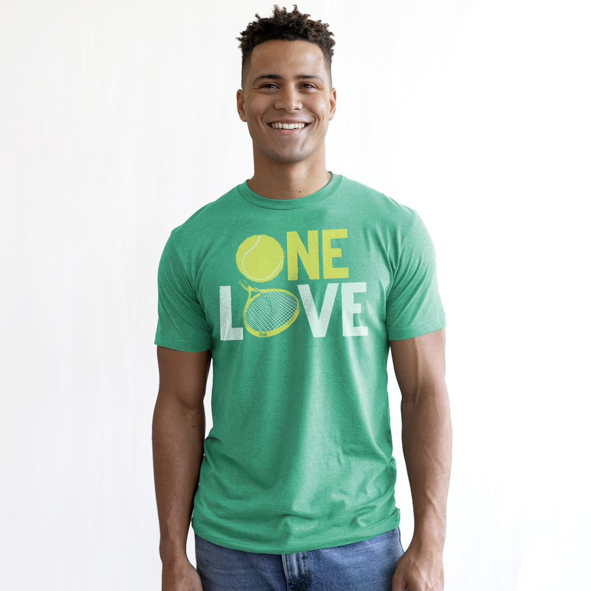 One Love Cool Staple T-shirt in Kelly Heather On Model - Front View