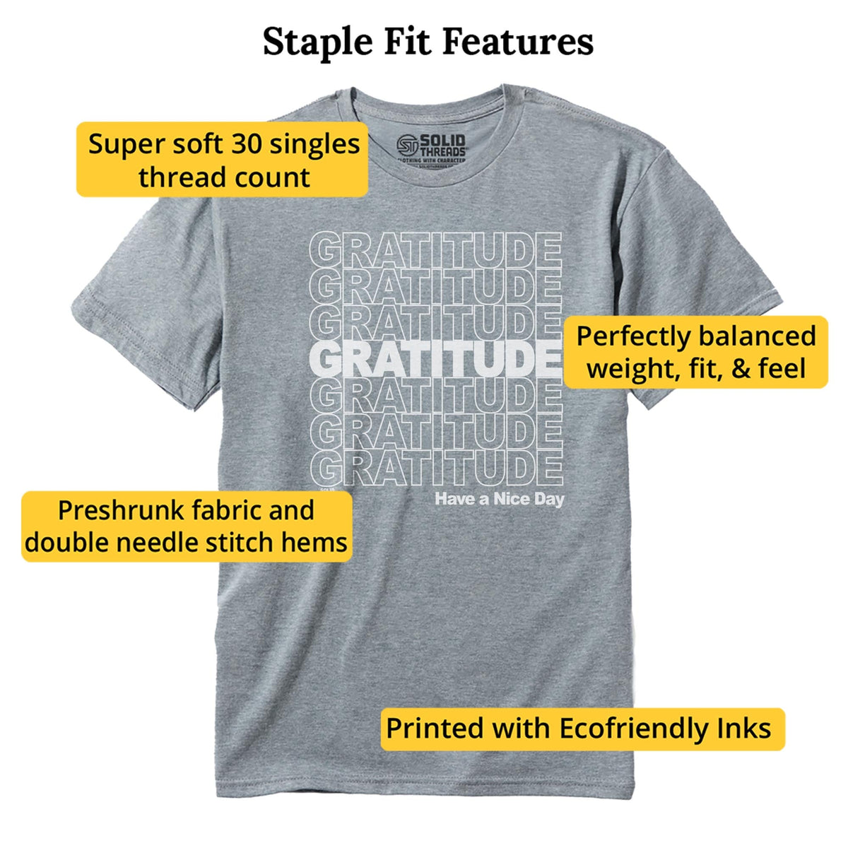 Gratitude Cool Staple T-shirt in Ash Heather - Fit Attributes