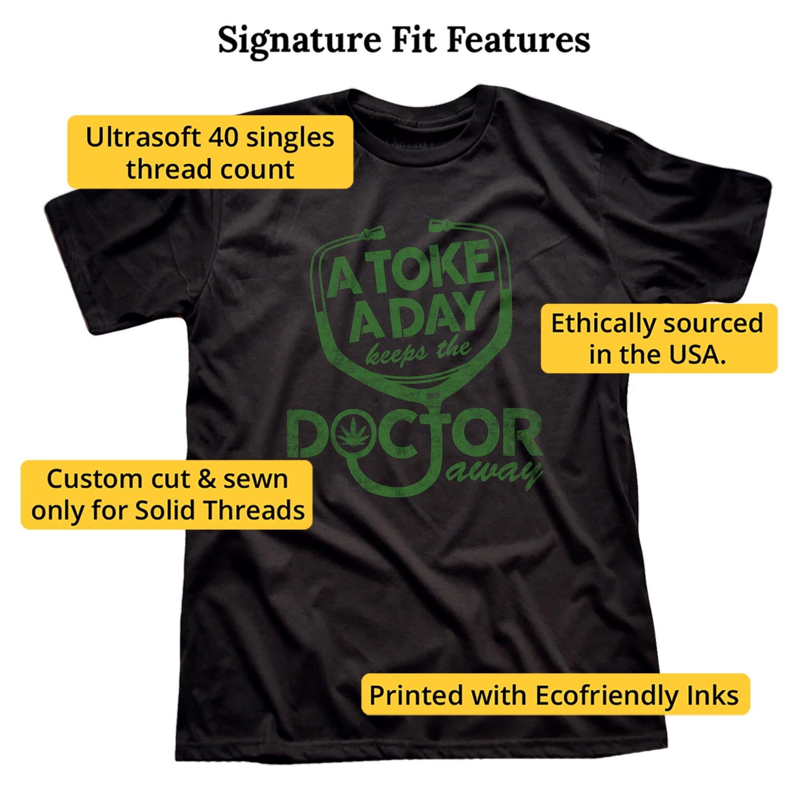 A Toke A Day Funny Signature T-shirt in Black - Fit Attributes