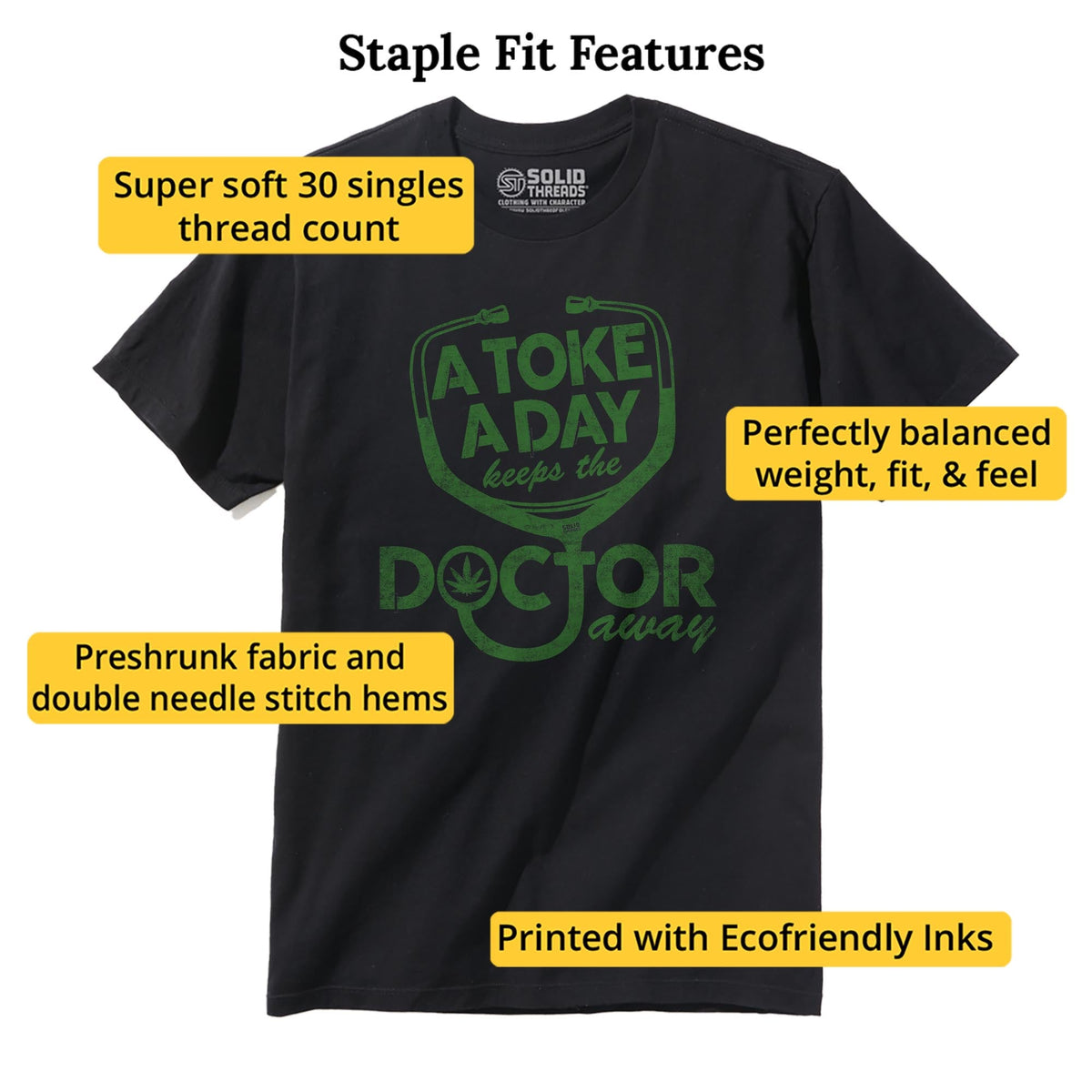A Toke A Day Funny Staple T-shirt in Black - Fit Attributes