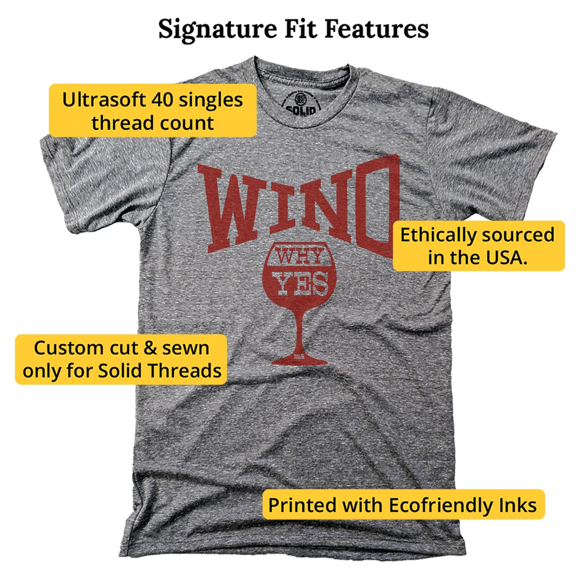 Wino...why Yes Cool Signature T-shirt in Triblend Grey - Fit Attributes