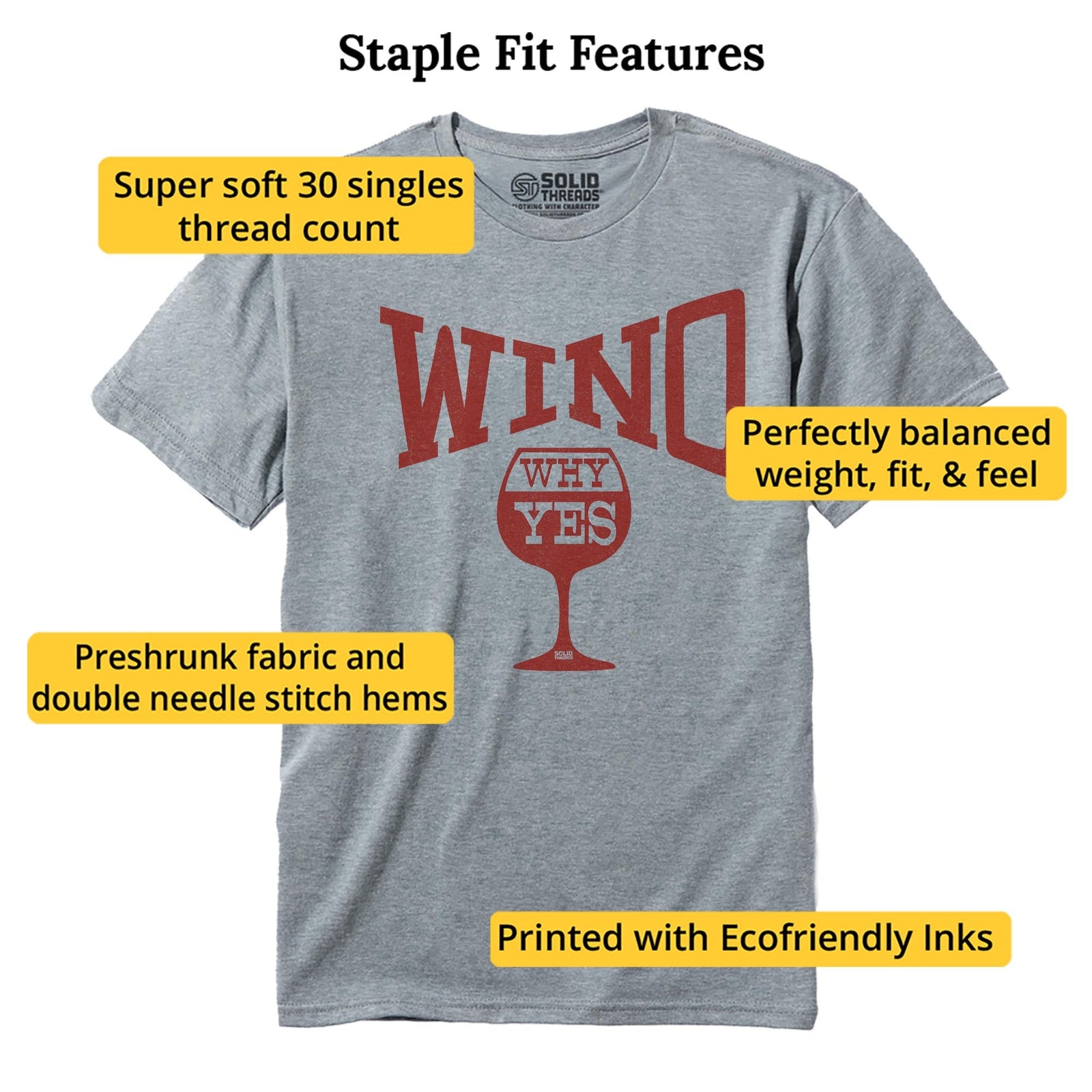 Wino...why Yes Cool Staple T-shirt in Ash Heather - Fit Attributes
