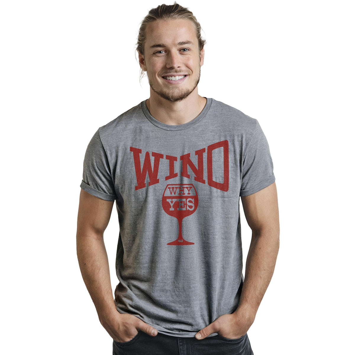 Wino...why Yes Cool Staple T-shirt in Ash Heather On Model - Front View