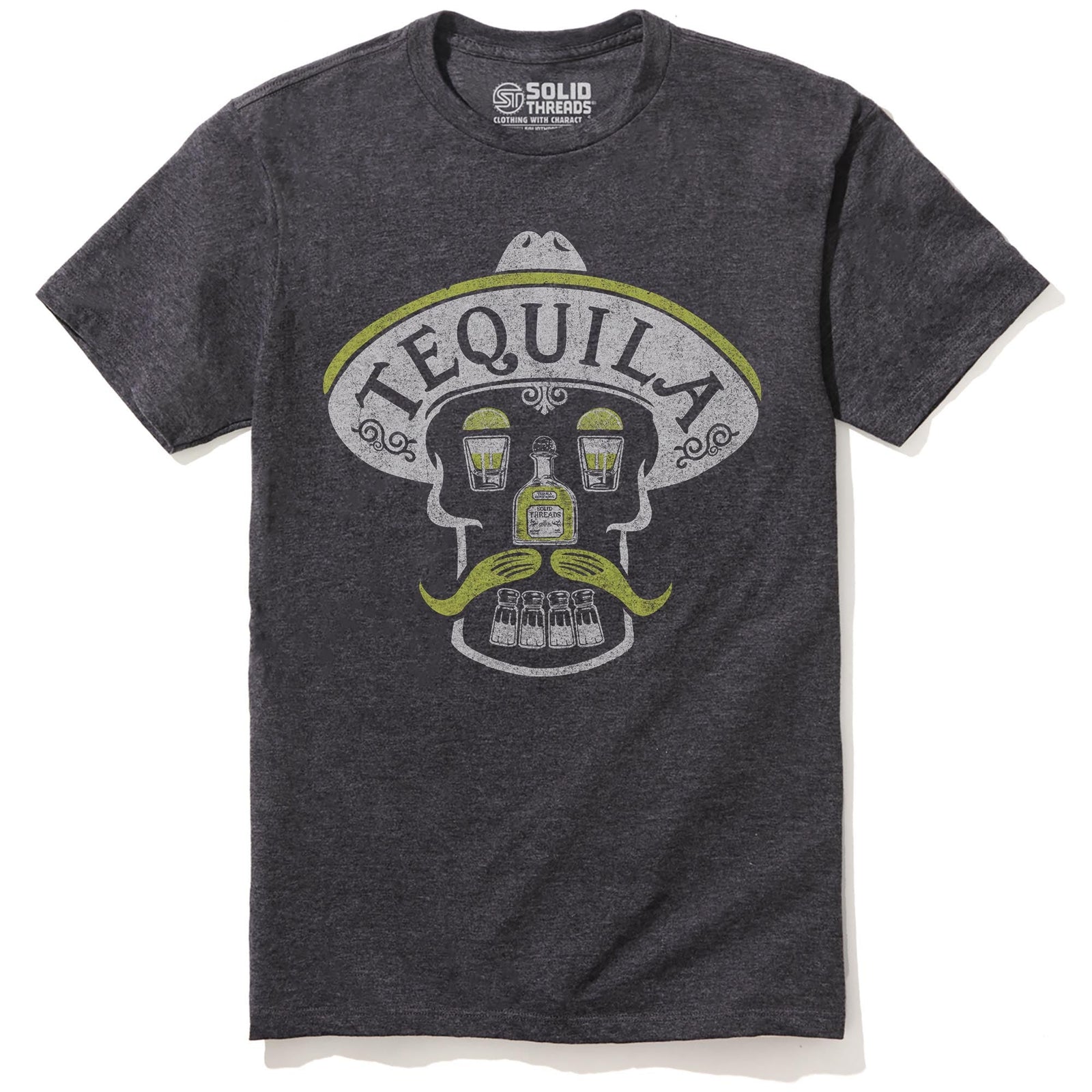 Tequila Skull Vintage Staple T-shirt in Charcoal Heather - Front View