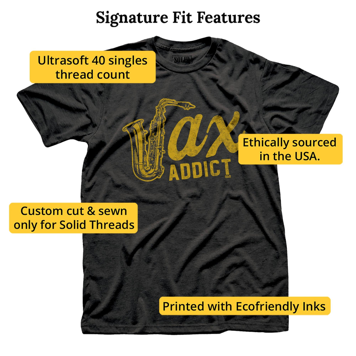 Sax Addict Cool Signature T-shirt in Dark Charcoal - Fit Attributes