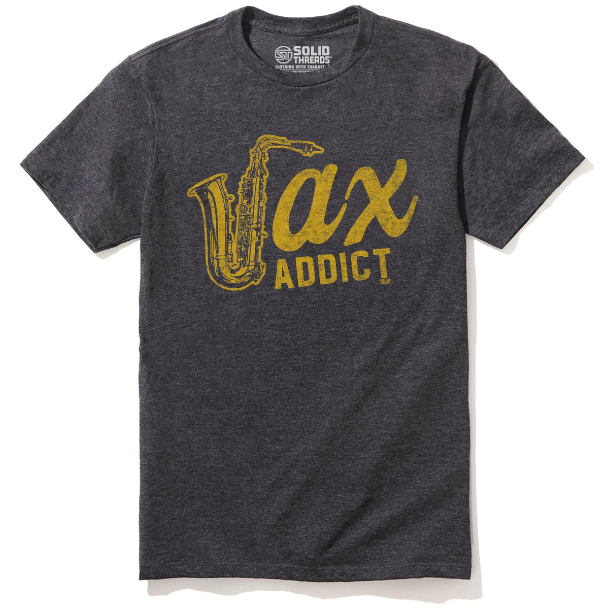 Sax Addict Cool Staple T-shirt in Charcoal Heather - Front View