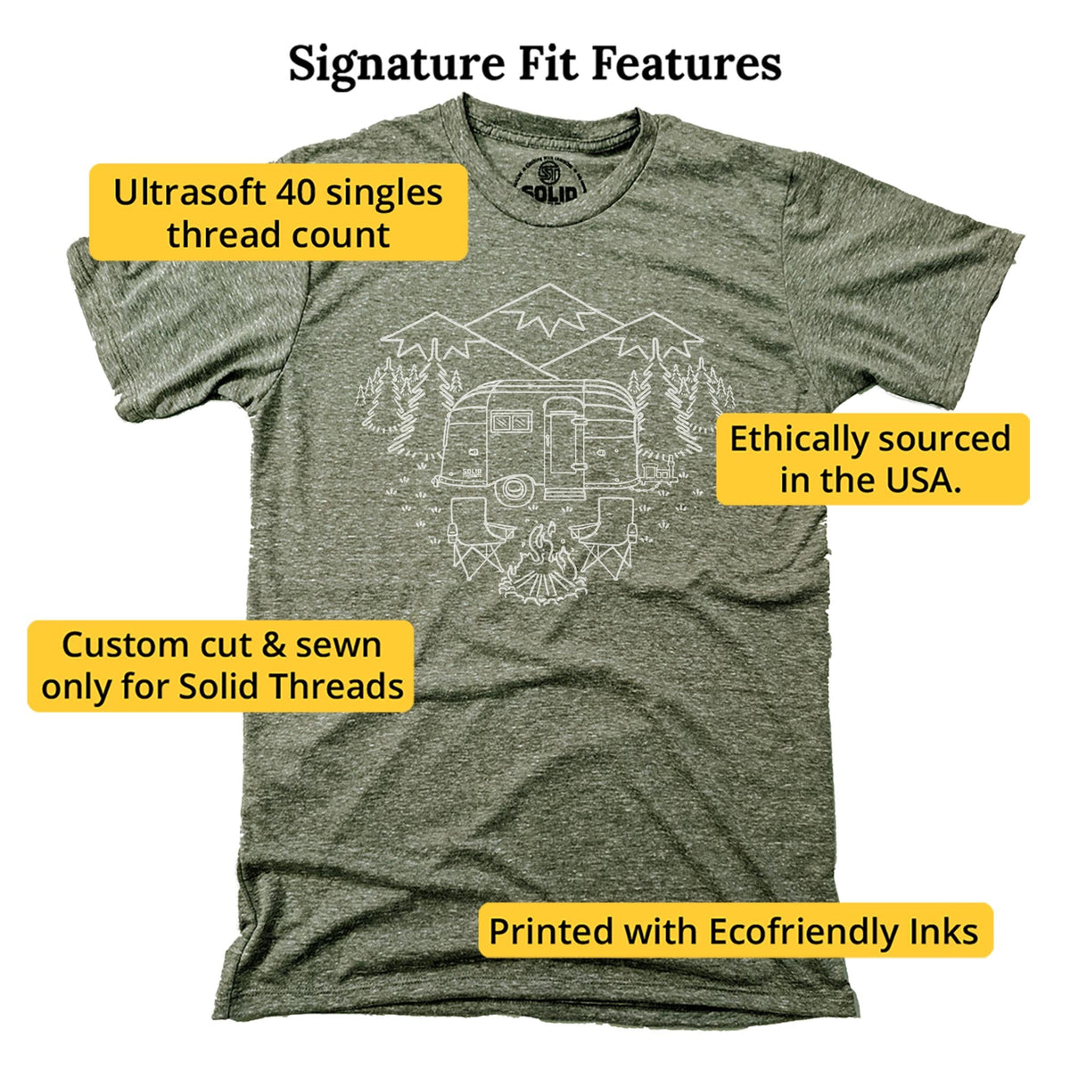 Camp Site Vintage Signature T-shirt in Triblend Olive - Fit Attributes
