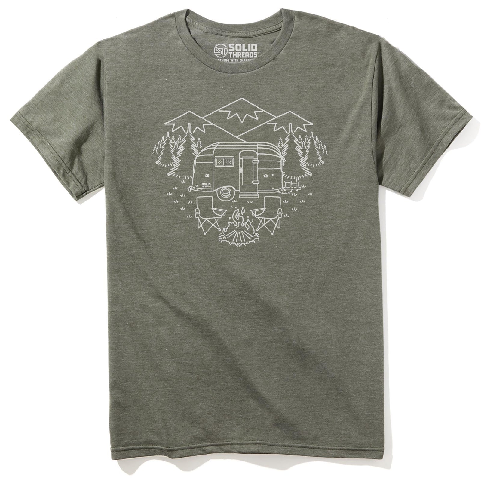 Camp Site Vintage Staple T-shirt in Olive Heather - Front View