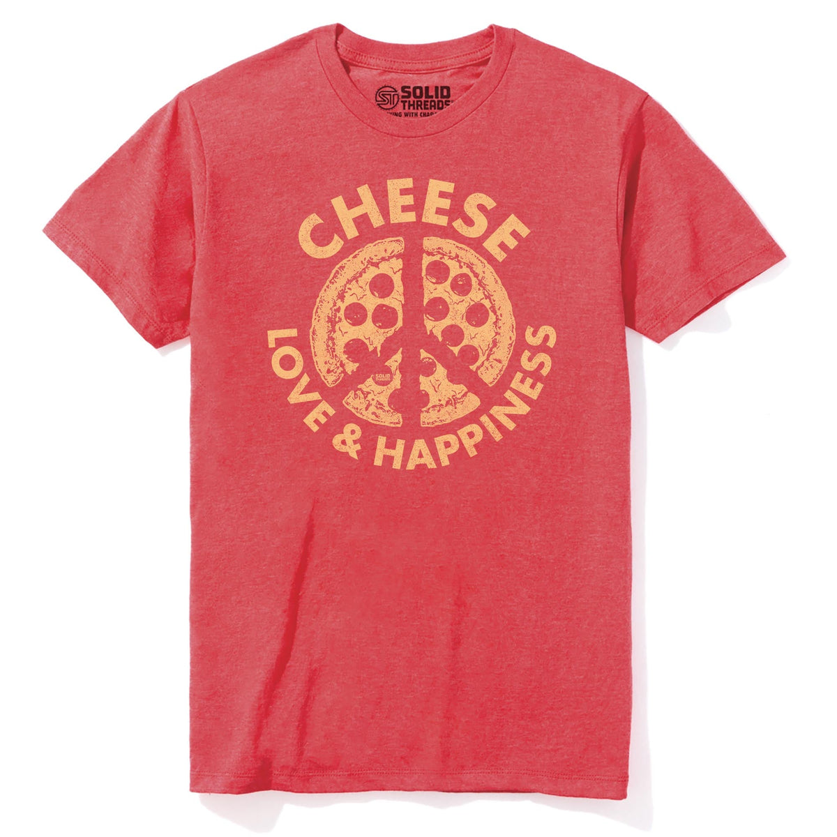 Cheese Love &amp; Happiness Funny Staple T-shirt in Red Heather - Front View