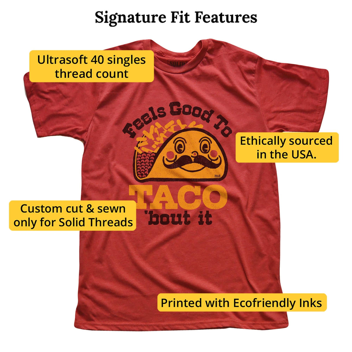 Feels Good To Taco Bout It Vintage Signature T-shirt in Red - Fit Attributes
