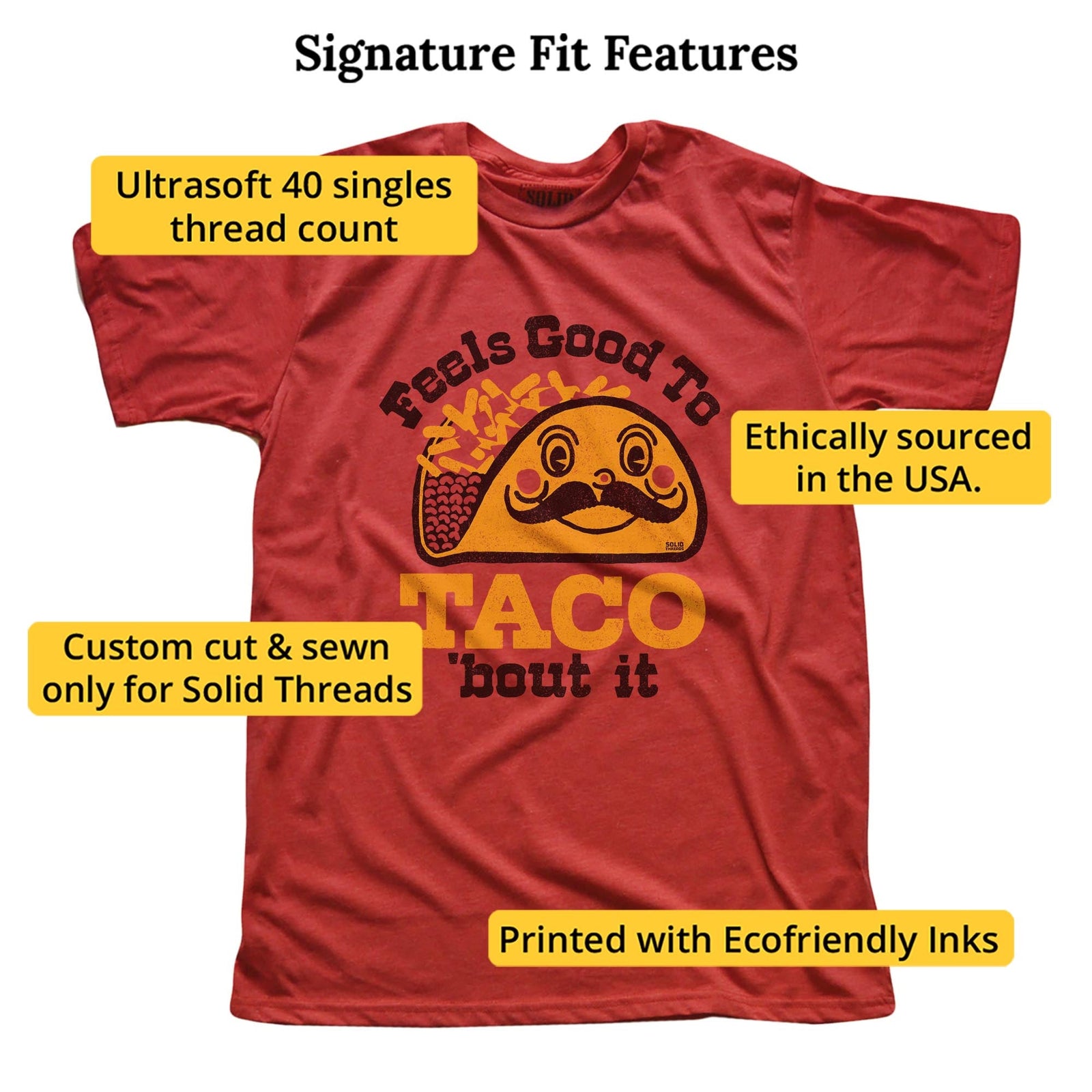 Feels Good To Taco Bout It Vintage Signature T-shirt in Red - Fit Attributes