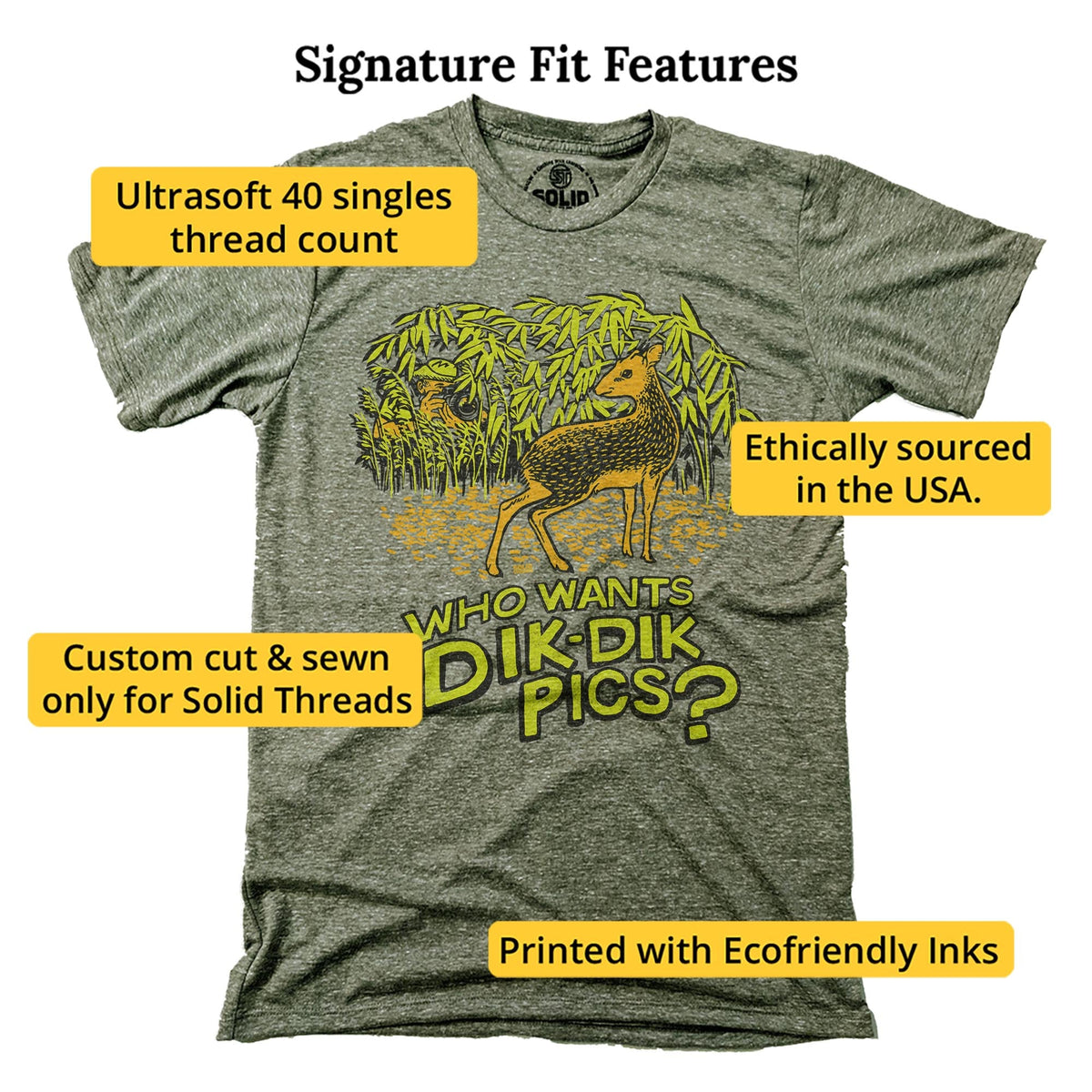 Who Wants Dik Dik Pics Vintage Signature T-shirt in Triblend Olive - Fit Attributes