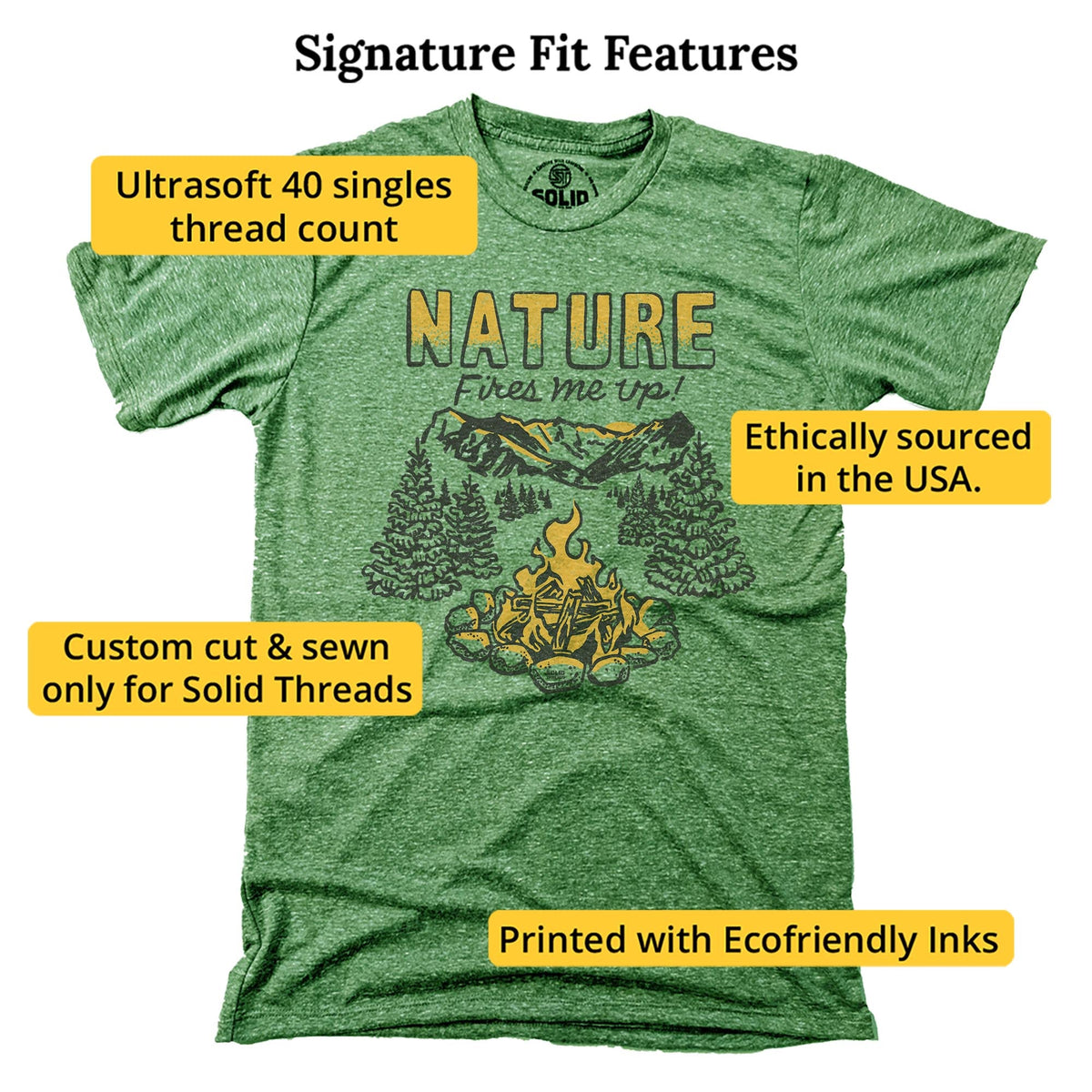 Nature Fires Me Up Vintage Signature T-shirt in Triblend Kelly - Fit Attributes