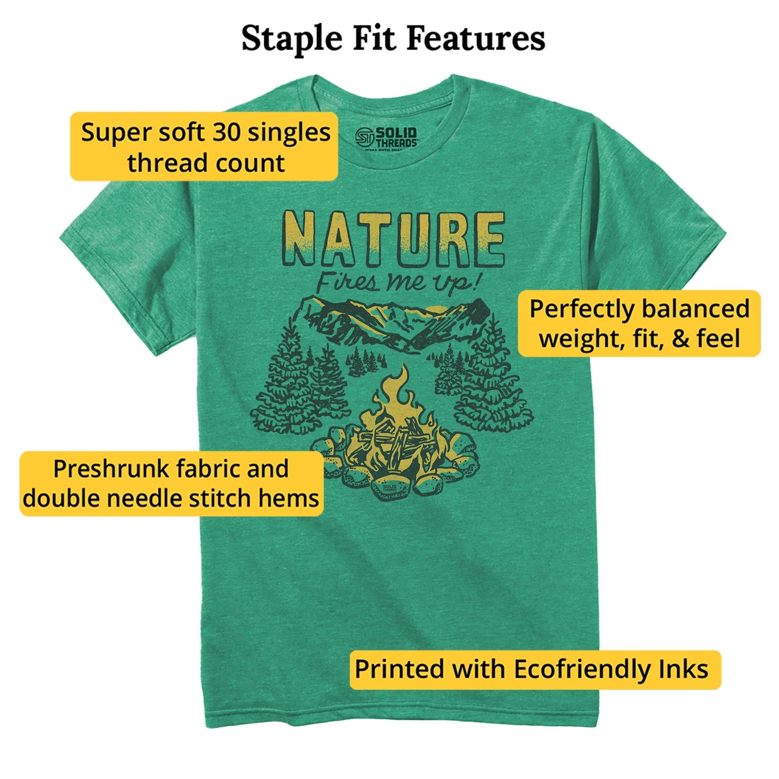 Nature Fires Me Up Vintage Staple T-shirt in Kelly Heather - Fit Attributes