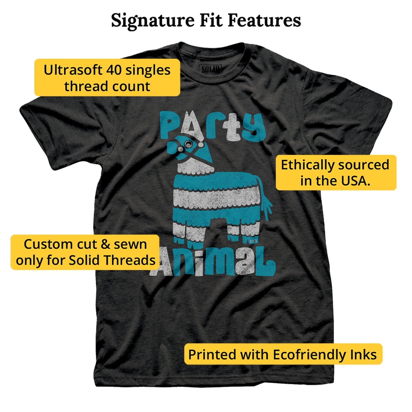 Party Animal Vintage Signature T-shirt in Dark Charcoal - Fit Attributes