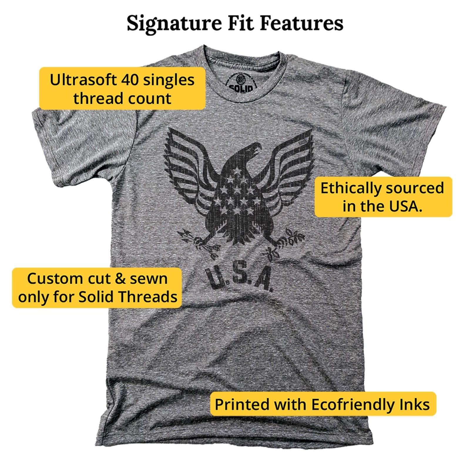 Men's USA Eagle Cool Graphic T-Shirt | Vintage American Patriot Tee | Solid Threads