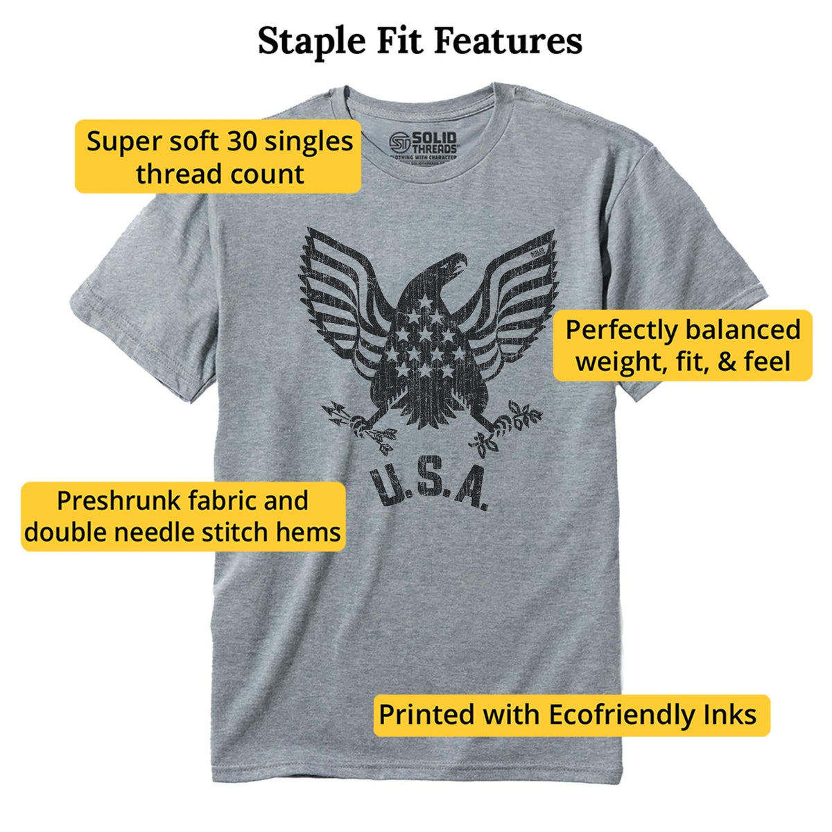 Usa Eagle Cool Staple T-shirt in Ash Heather - Fit Attributes