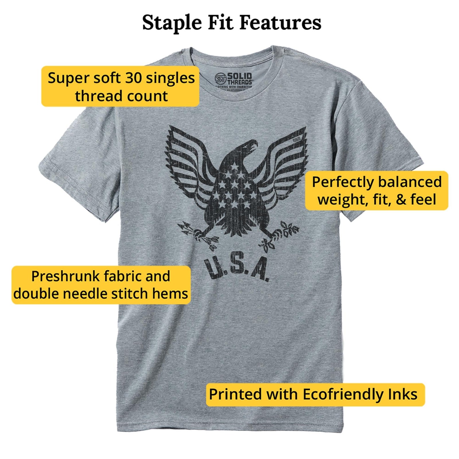 Usa Eagle Cool Staple T-shirt in Ash Heather - Fit Attributes