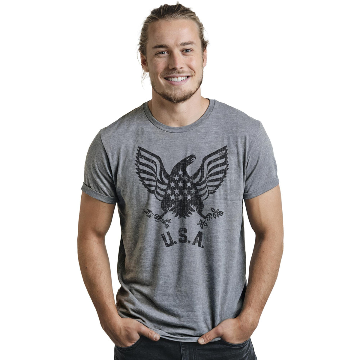 Usa Eagle Cool Staple T-shirt in Ash Heather On Model - Front View