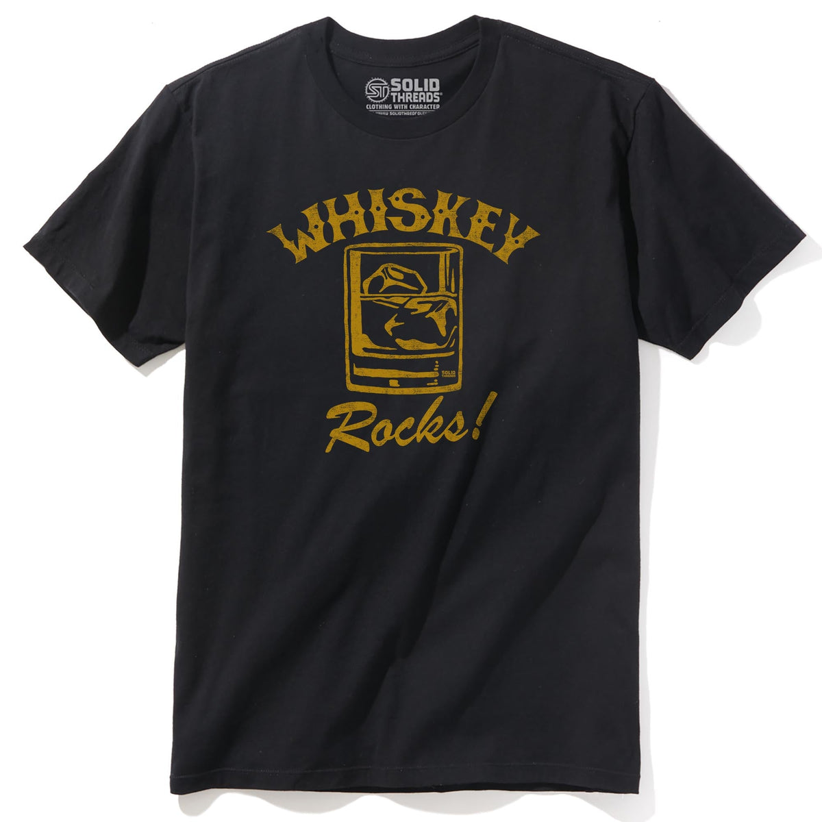 Whiskey Rocks Vintage Staple T-shirt in Black - Front View