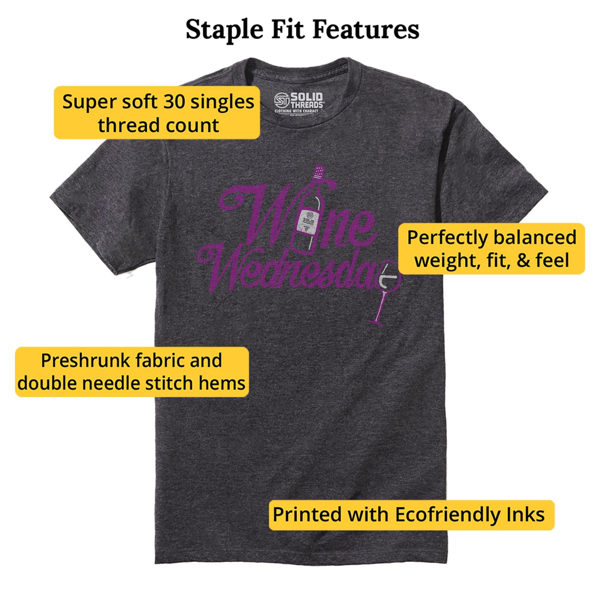 Wine Wednesday Cool Staple T-shirt in Charcoal Heather - Fit Attributes
