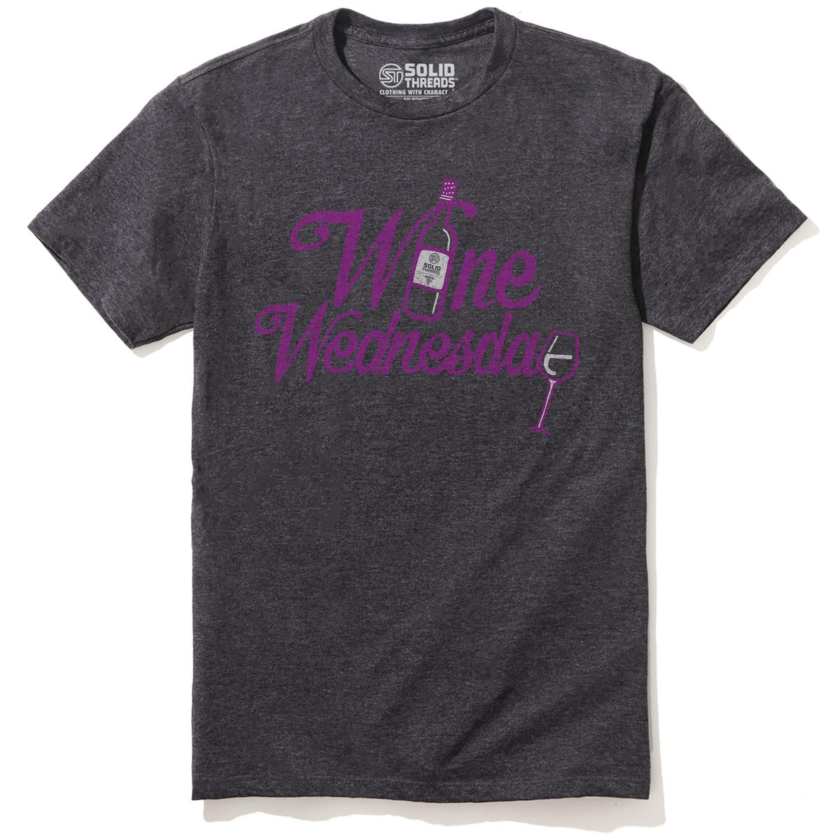 Wine Wednesday Cool Staple T-shirt in Charcoal Heather - Front View