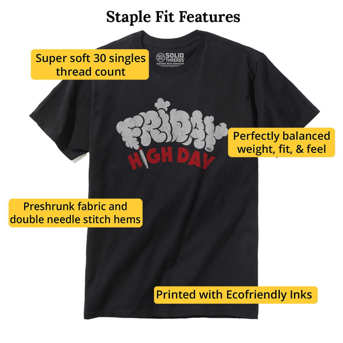 Friday High Day Funny Staple T-shirt in Black - Fit Attributes