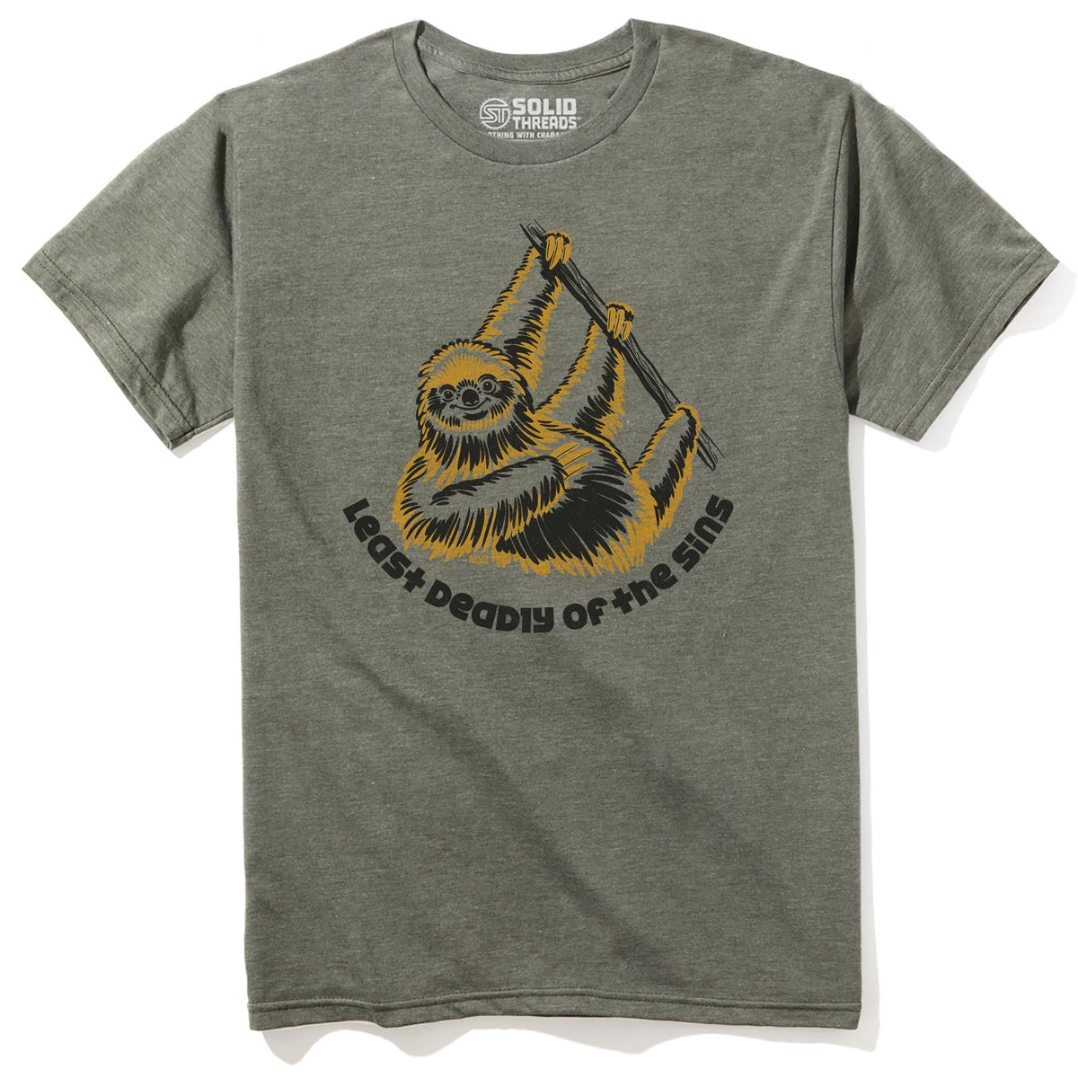 Least Deadly Of The Sins Sloth Vintage Staple T-shirt in Olive Heather - Front View