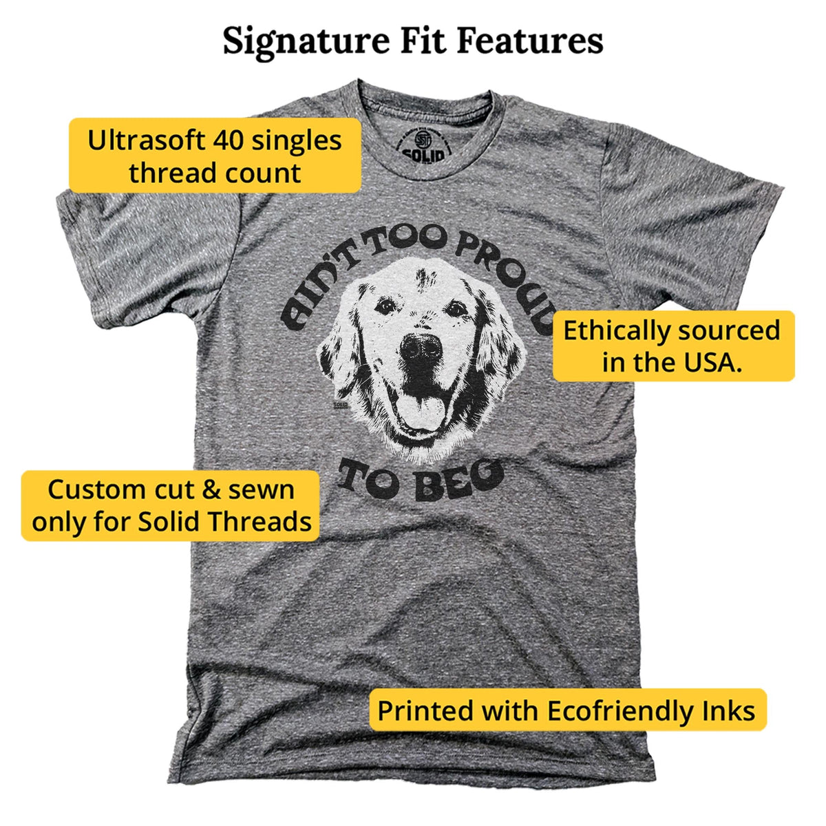 Ain't Too Proud To Beg Vintage Signature T-shirt in Triblend Grey - Fit Attributes