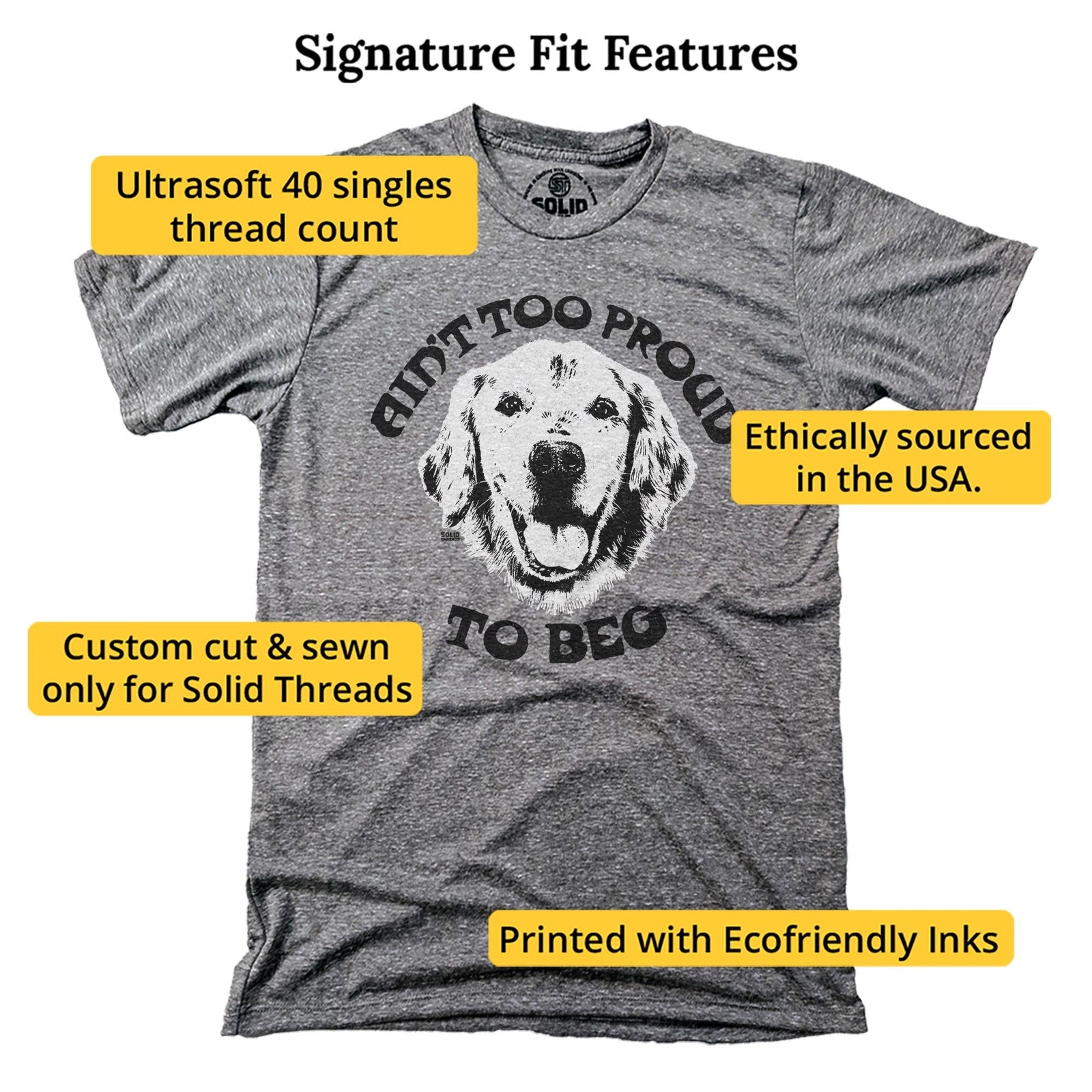 Ain't Too Proud To Beg Vintage Signature T-shirt in Triblend Grey - Fit Attributes