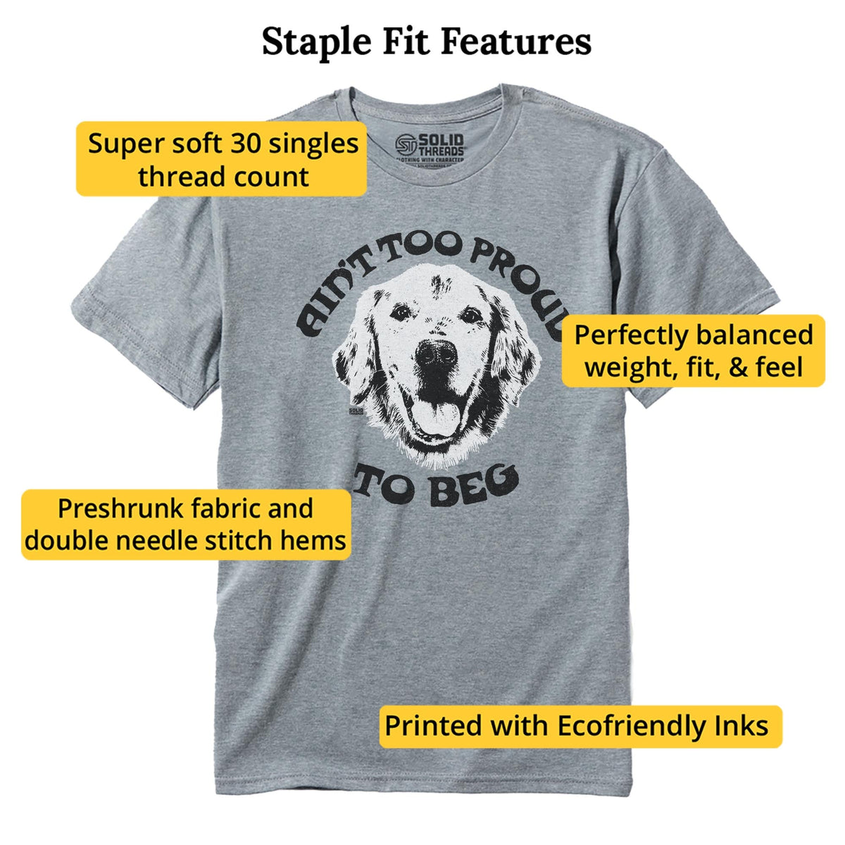 Ain't Too Proud To Beg Vintage Staple T-shirt in Ash Heather - Fit Attributes