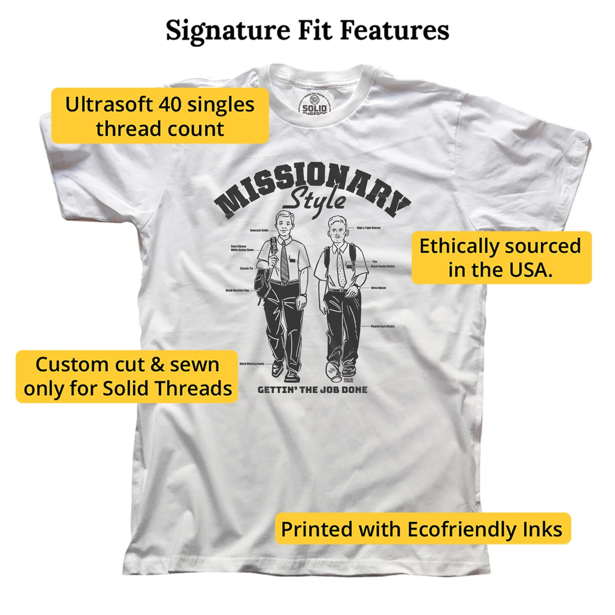 Missionary Style Vintage Signature T-shirt in White - Fit Attributes
