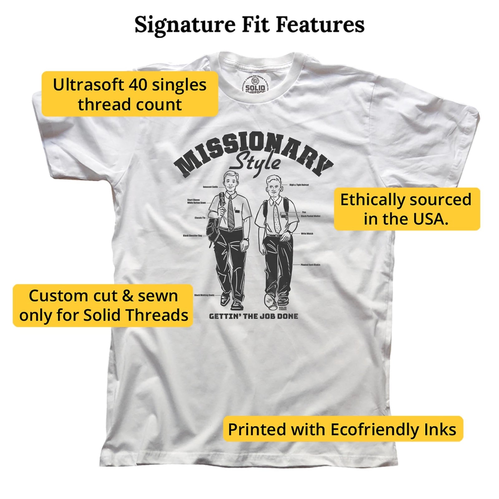Men's Missionary Style Vintage Graphic T-Shirt | Funny Midwest Traveler Tee | Solid Threads