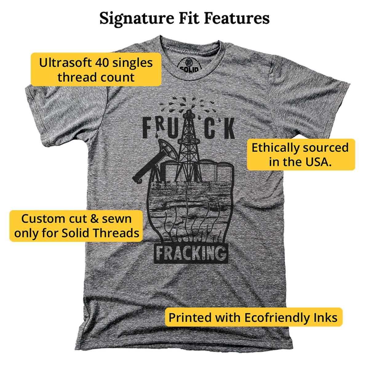 Fruck Fracking Vintage Signature T-shirt in Triblend Grey - Fit Attributes