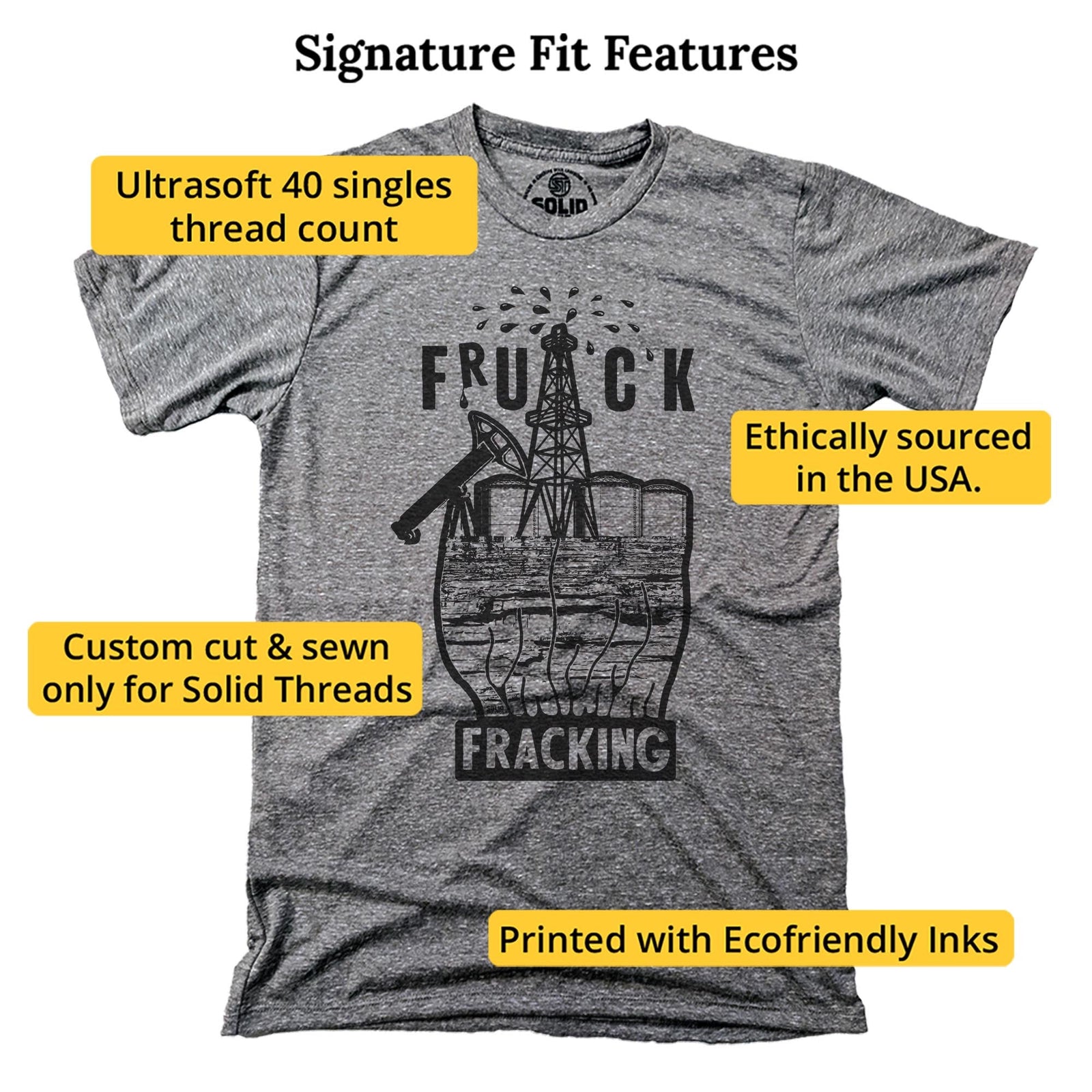 Men's Fruck Fracking Vintage Graphic T-Shirt | Funny Fossil Fuel Divestment Tee | Solid Threads