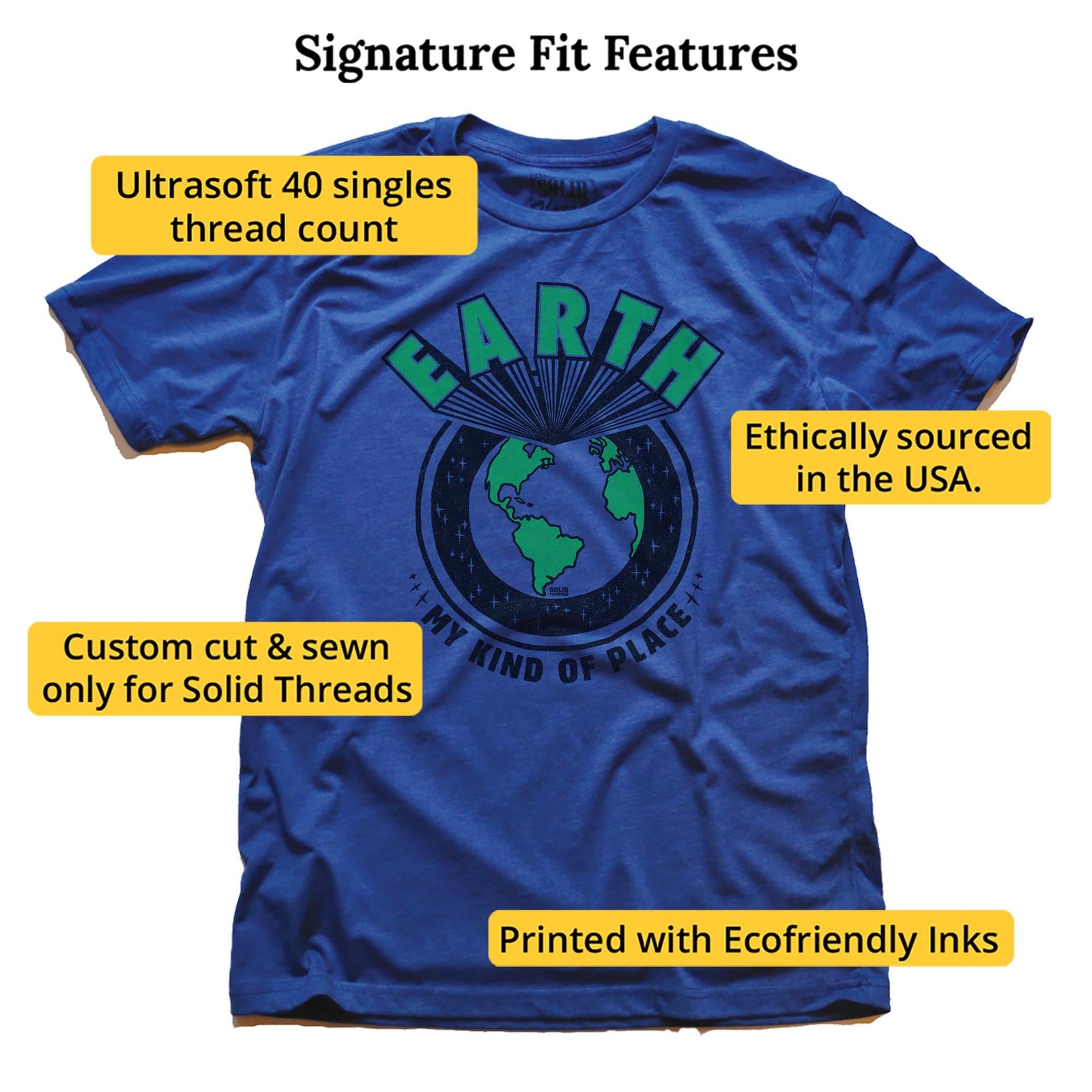 Men's Earth My Kind Of Place Funny Graphic T-Shirt | Vintage Travel Tee | Solid Threads