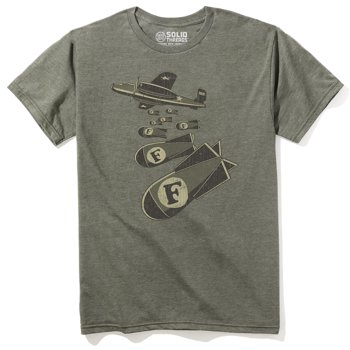 F Bombs Funny Staple T-shirt in Olive Heather - Front View