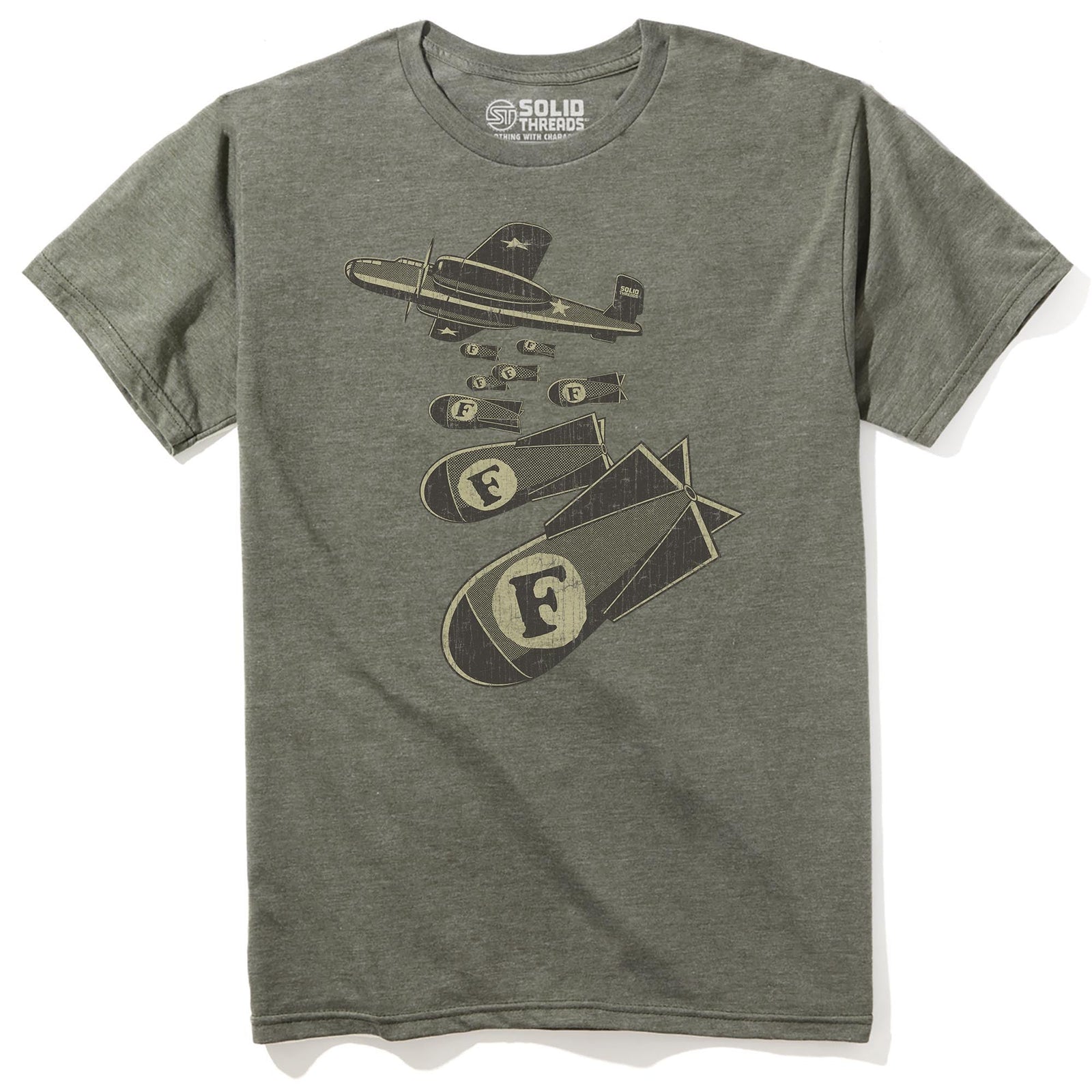 F Bombs Funny Staple T-shirt in Olive Heather - Front View