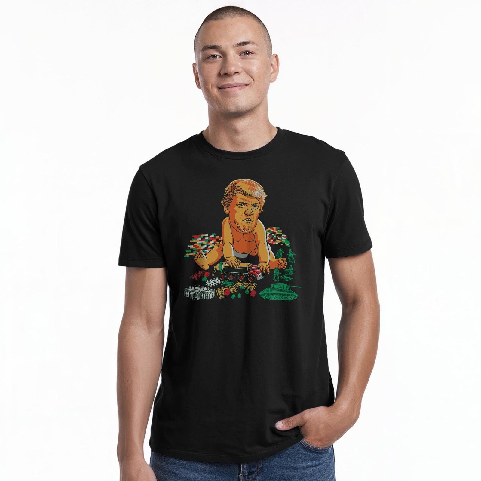 Baby Trump Vintage Staple T-shirt in Black On Model - Front View