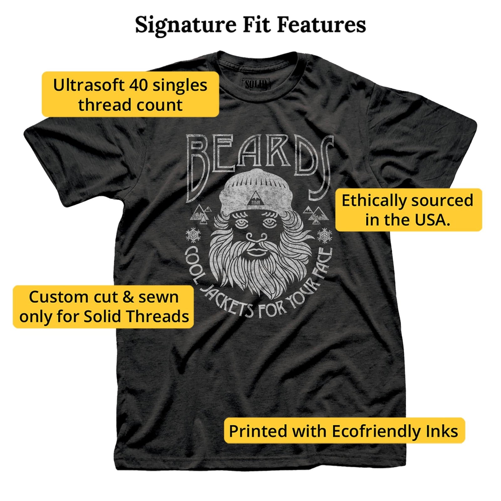 Beards, Cool Jackets For Your Face Vintage Signature T-shirt in Dark Charcoal - Fit Attributes