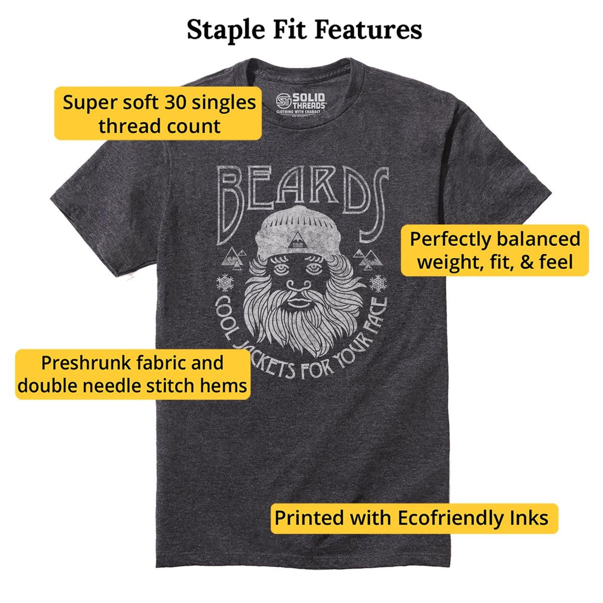 Beards, Cool Jackets For Your Face Vintage Staple T-shirt in Charcoal Heather - Fit Attributes