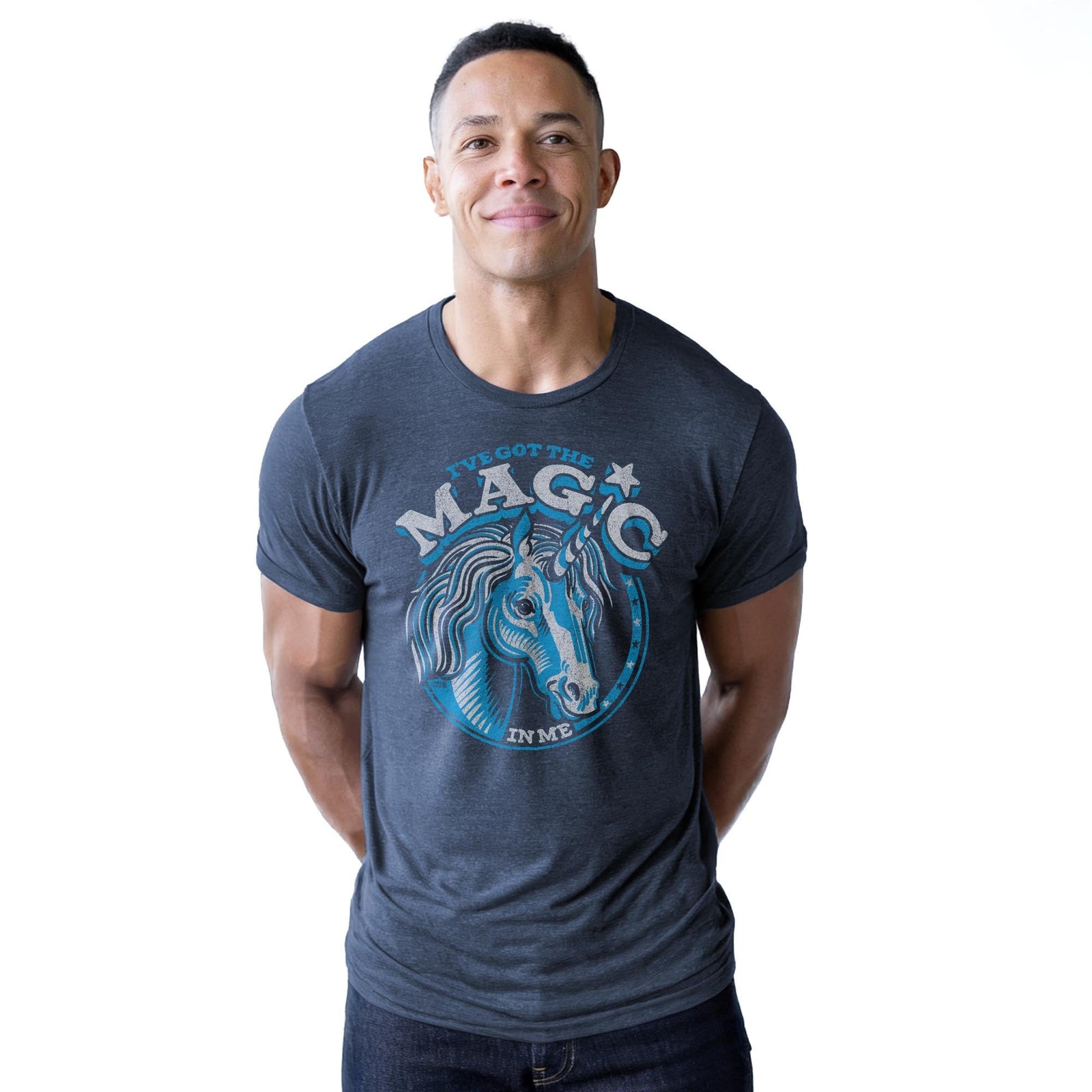 I've Got The Magic In Me Unicorn | Supports Animal Rights Vintage Staple T-shirt in Navy Heather - Front View